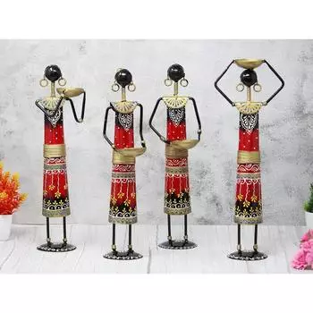 Железная кукла леди из племени нерга, рабочий, выставочный образец, декоративные элементы для домашнего декора (Длина 3 дюйма *Высота 13,5 дюймов) Набор из 4 шт., Разноцветный, Космос