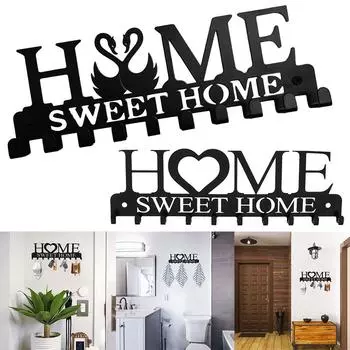 Железная настенная домашняя милая подвесная вешалка, крючки, держатель для ключей, полка для шляпы 1 чёрный