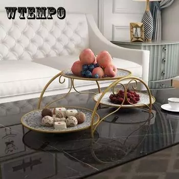 Железная пластиковая тарелка с фруктами Гостиная Домашняя тарелка с фруктами Чаши для конфет Северная полка для десертных закусок Геометрическая многослойная корзина с фруктами Поднос для закусок белый