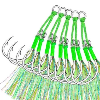 Железная пластина с двойным крючком, привязанная к яркой проволоке Рыбалка с лодки, медленное качание, железная пластина, привязанная к волосам, аксессуары для рыболовных крючков, 2 пары в упаковке 5/0#
