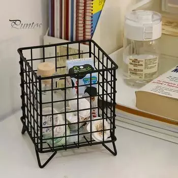 Железная полка для хранения, полая большая вместительная корзина для хранения из нержавеющей железной проволочной сетки, домашний офис, ванная комната, настольный чехол-органайзер чёрный