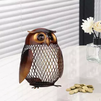 Железная Сова Денежный Банк Выдолбленная Банка Для Разменов Статуя Украшение Стола для Детей Годовой Подарок,
