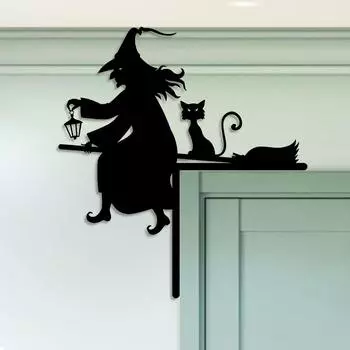 Железная ведьма и кошка, силуэт дверной рамы, украшение, 1 шт., праздничные украшения на Хэллоуин для семейных посиделок, знаки для патио чёрный