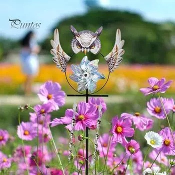 Железная вращающаяся ветряная мельница, прочная, устойчивая к ржавчине, простая установка, декоративная ветровая вертушка с милым дизайном в виде совы серебряный