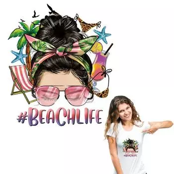 Железные нашивки для женщин, пляжная одежда, наклейки, толстовки, термопресс, аппликация, футболка Diy Parches Ropa, термоклеящаяся заплата