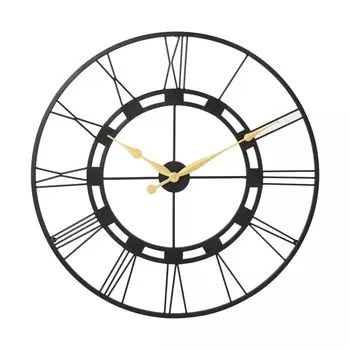 Железные настенные часы с открытым циферблатом и римскими цифрами, со специальными большими стрелками, аналоговые часы для гостиной, спальни и офиса - 30 дюймов, черные