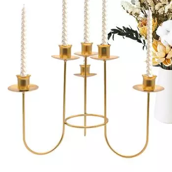 Железные подсвечники Подсвечники для столбовых свечей Подставки с 6 подсвечниками для конусных свечей Для свадебного мероприятия Свечной центральный элемент золотой