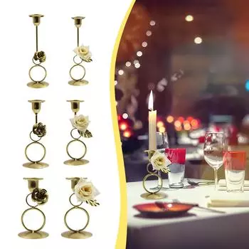 Железные подсвечники, старинные металлические резные цветы, круглые кольца, подсвечники, настольные декоративные подставки для свечей для свадебного обеденного стола, домашнего декора One Size