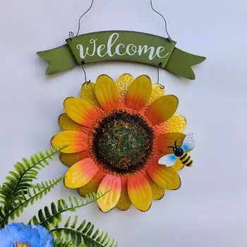 Железный ДОБРО ПОЖАЛОВАТЬ Подсолнух Настенное украшение Вилла Ворота Стена Приветственный знак