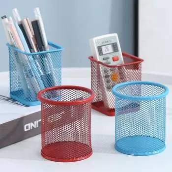 Железный художественный цветной круглый сетчатый металлический квадратный полый держатель для ручек для студентов канцелярские принадлежности для рабочего стола офисные принадлежности аксессуары для хранения round красный