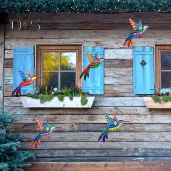 Железный Колибри Украшение Стены Домашний Офис Гостиная Крытый Открытый Сад Настенное Искусство Висит Красочный Орнамент Птицы Подвеска Рождественский Подарок зелёный