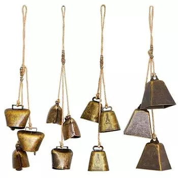 Железный колокольчик с 3 большими старинными коровьими колокольчиками на веревке, деревенский большой настенный декор, украшения в виде колокольчиков ветра