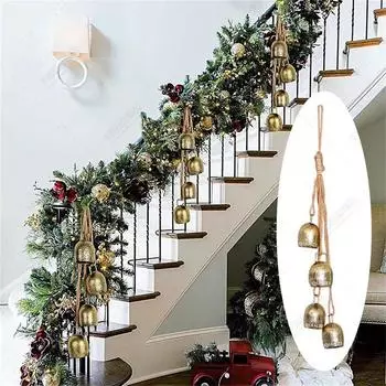 Железный кованый колокольчик, ручной работы, латунная отделка, настенная веревка, 4 колокольчика, рождественские колокольчики, дверные звонки One Size