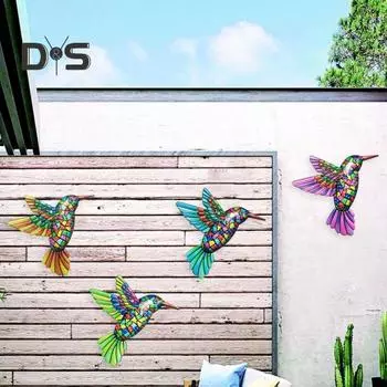 Железный Красочный Колибри Настенное Украшение Домашнего Офиса Гостиная Ванная Комната Крытый Открытый Металлический Настенный Художественный Подвесной Орнамент Птицы Подвеска синий