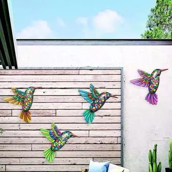 Железный Красочный Колибри Настенное Украшение Домашнего Офиса Гостиная Ванная Комната Крытый Открытый Металлический Настенный Художественный Подвесной Орнамент Птицы Подвеска жёлтый