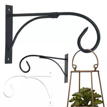 Железный настенный крючок для кашпо, кронштейн для цветочных горшков, настенный крючок в винтажном стиле с изогнутым наконечником для подвешивания корзин, фонарей, кормушек для птиц чёрный