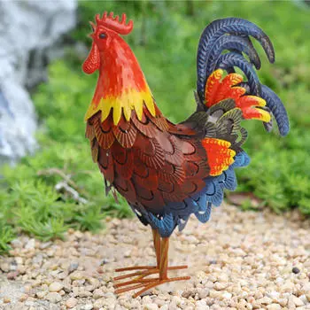 Железный петух садовая статуя курица скульптура наружная фигурка животное украшение газона для патио