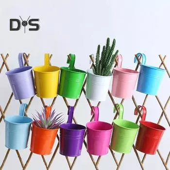 Железный подвесной цветочный горшок для балкона с отсоединяемым крючком, однотонный цветочный горшок для растений для внутренних окон, садовых ограждений белый