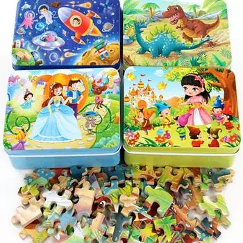 Железный ящик из 60 предметов, деревянная головоломка, мультяшная плоская головоломка, версия головоломки, детские развивающие игрушки для раннего образования