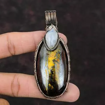 Железный Тигровый Глаз Кулон Медная Проволока Обернутый Драгоценный Камень Подвеска Радуга Лунный Камень Медь Ювелирные Изделия Ручной Работы Новый Подвеска Подарок Для Мамы