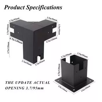 Железный тройник с выемками для беседки Деревянное основание для столба Деревянное основание для столба Кронштейн для беседки снизу 120*95mm