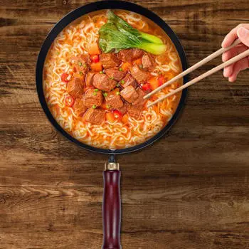 Железный вок с круглым дном и антипригарным покрытием, 9,45-дюймовая деревянная ручка для всех видов плит, кухонная утварь Without Lid