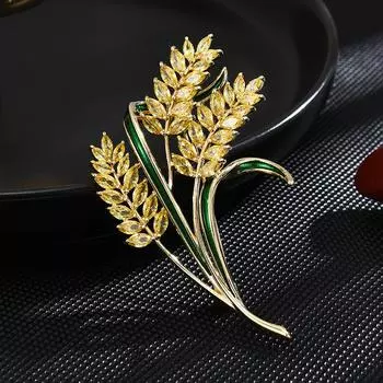 Желтая брошь в виде трехглавого риса, элитная роскошная брошь для корсажа из золота и меди с цирконием золотой