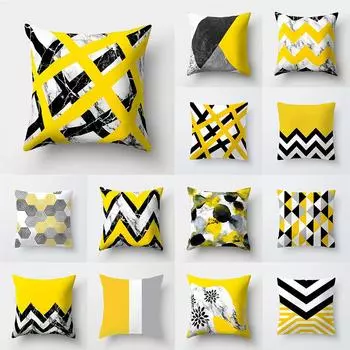 Желтая, черная квадратная наволочка с геометрическим принтом для дома, гостиной, дивана, украшение, полиэстеровая наволочка 40X40CM