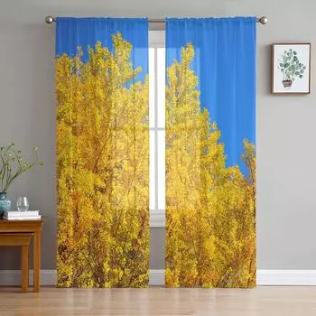 Желтая деревянная прозрачная занавеска для спальни, тюлевая вуаль, занавеска для кухни, гостиной, декор, украшение для окна 135W x 114H(cm)