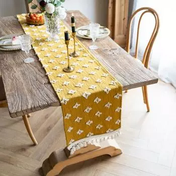 Желтая дорожка из мешковины в стиле бохо, износостойкая, устойчивая к пятнам, машинная стирка, летний кухонный обеденный стол