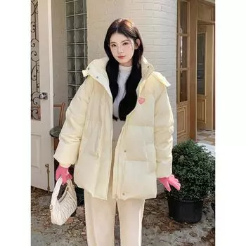 Желтая хлопковая куртка женская одежда зимняя свободная повседневная милая с капюшоном короткие пальто XL жёлтый