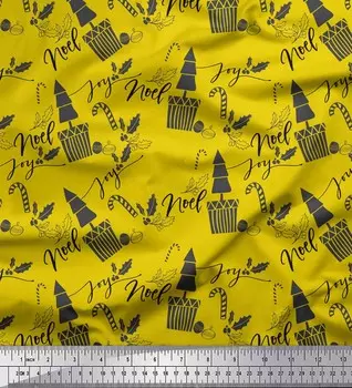 Желтая хлопковая вуаль Soimoi, ткань с принтом для рождественской тематической вечеринки, 56 дюймов по метрам 42 Inch Wide - Cotton Voile жёлтый