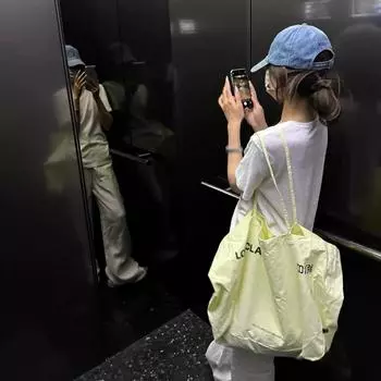 Желтая холщовая сумка Корейская нишевая сумка через плечо большой емкости для поездок на работу Простая сумка для покупок Тенденция