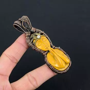 Желтая Молящаяся Леди Драгоценный Камень Чистая Медная Проволока Обернутая Ювелирные Изделия Ручной Работы Кулон Для Нее 3.66 Inches жёлтый