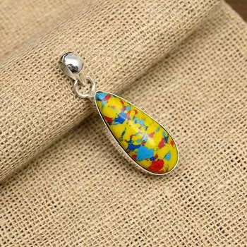 Желтая мозаика Яшма Драгоценный камень ручной работы Ювелирные изделия из стерлингового серебра 925 пробы для женщин 1.75 Inches жёлтый