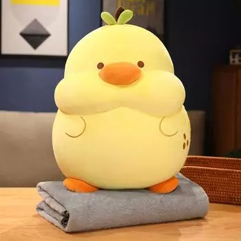 Желтая плюшевая игрушка «Утка-акула» для девочек, которая может вмешаться, теплая накидка для рук, мягкая милая подушка-одеяло для хомяка, кондиционер для обеденного перерыва Can insert throw pillow 50cm (no blanket)