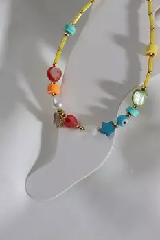 Желтая подвеска-бабочка из бисера Красочный ножной браслет