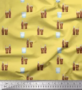 Желтая японская креп-сатиновая ткань Soimoi для кухни с принтом в виде бутылок и стекла, 42 дюйма, по метрам 42 Inch Wide - Poly Crepe жёлтый