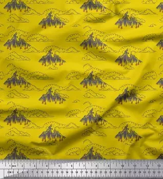 Желтая японская креп-сатиновая ткань Soimoi, кедровое дерево и горная природа, ткань с принтом по метрам, 42 дюйма 42 Inch Wide - Poly Crepe жёлтый