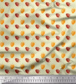 Желтая японская креп-сатиновая ткань Soimoi с принтом треугольников и фруктов и клубники, ткань на метр, 42 дюйма 42 Inch Wide - Japan Crepe Satin жёлтый