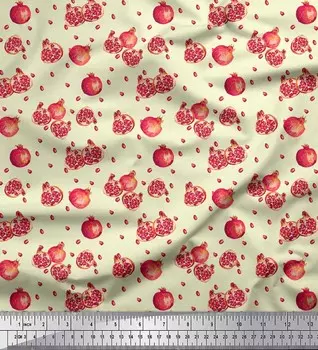 Желтая японская креп-сатиновая ткань Soimoi с принтом фруктов и граната, 1 метр 42 дюйма 42 Inch Wide - Cotton Voile жёлтый