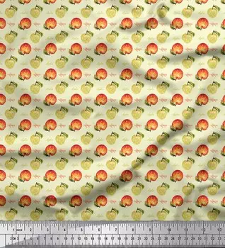 Желтая японская креп-сатиновая ткань Soimoi с принтом текста и фруктов, 42 дюйма по метрам 42 Inch Wide - Japan Crepe Satin жёлтый