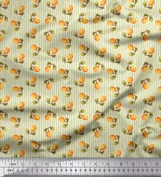 Желтая японская креп-сатиновая ткань Soimoi в полоску и с принтом оранжевых фруктов, 42 дюйма по метрам 42 Inch Wide - Poly Crepe жёлтый