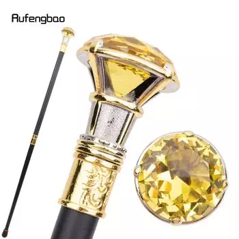 Желтая ромбовидная трость золотисто-белого цвета, модная декоративная трость для ходьбы, элегантная трость для косплея, набалдашник, посох 90 см