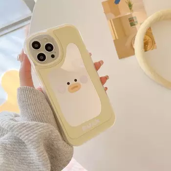 Желтая утка смайлик мультфильм зеркало милый счастливый противоударный круглый чехол для телефона для Iphone 7 8 Plus X Xr 11 12 Pro Max Xsmax 13 Promax For iphone 13pro