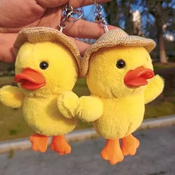 Желтая утка Соломенная шляпа Утенок Мягкие игрушки Мягкая плюшевая кукла Брелок Подвеска Мягкий брелок Chain