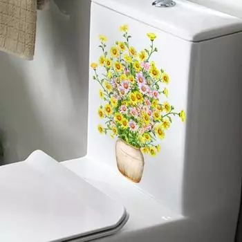 Желтая ваза для цветов наклейка на туалет съемная самоклеящаяся водонепроницаемая ПВХ стена для гостиной