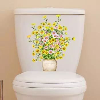 Желтая ваза для цветов, стикер для унитаза, съемная самоклеящаяся водостойкая ПВХ, настенная наклейка для гостиной, ванной комнаты, украшение для крышки унитаза