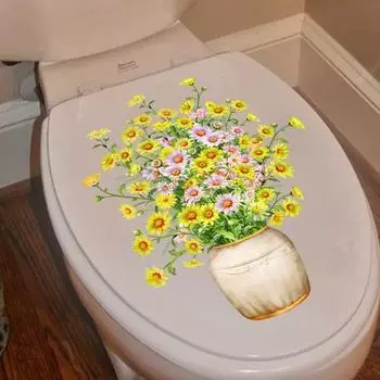 Желтая ваза для цветов, стикер для унитаза, съемная самоклеящаяся водостойкая ПВХ, настенная наклейка для гостиной, ванной комнаты, украшение для крышки унитаза Stickers