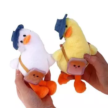 Желто-белые плюшевые игрушки, плюшевые кольца для ключей с уткой, плюшевые брелки с уткой, брелок с уткой, кривая шея, утка жёлтый